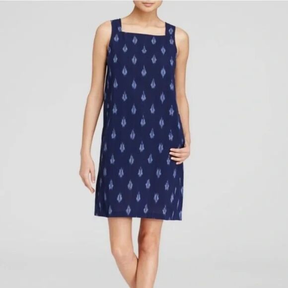 Eileen Fisher Organic Cotton Ikat Petal Print Sleeveless Shift Dress | Size M - Picture 1 of 7